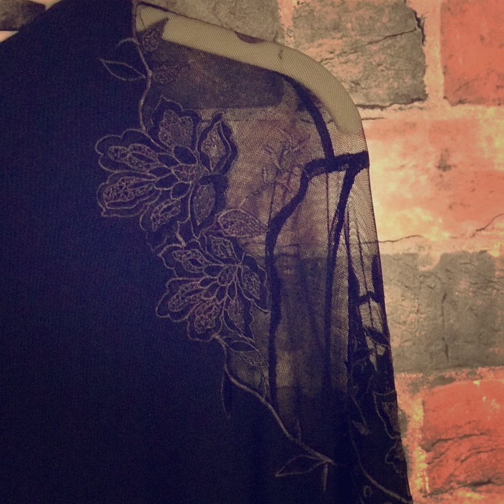 Free People ribbed long sleeve lace detail